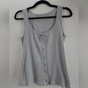 Aerie Gray Sleeveless Ribbed Top With Button Detail
